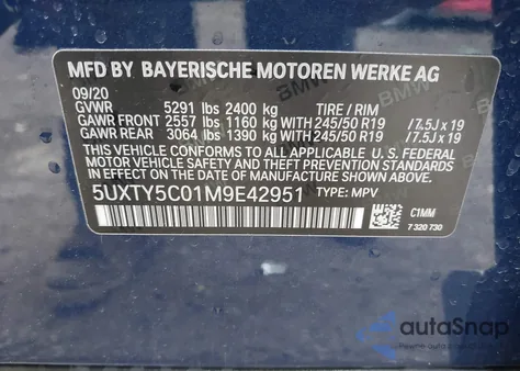 2021 BMW X3 из США, поврежденный, VIN 5UKTY5C04M9E42951